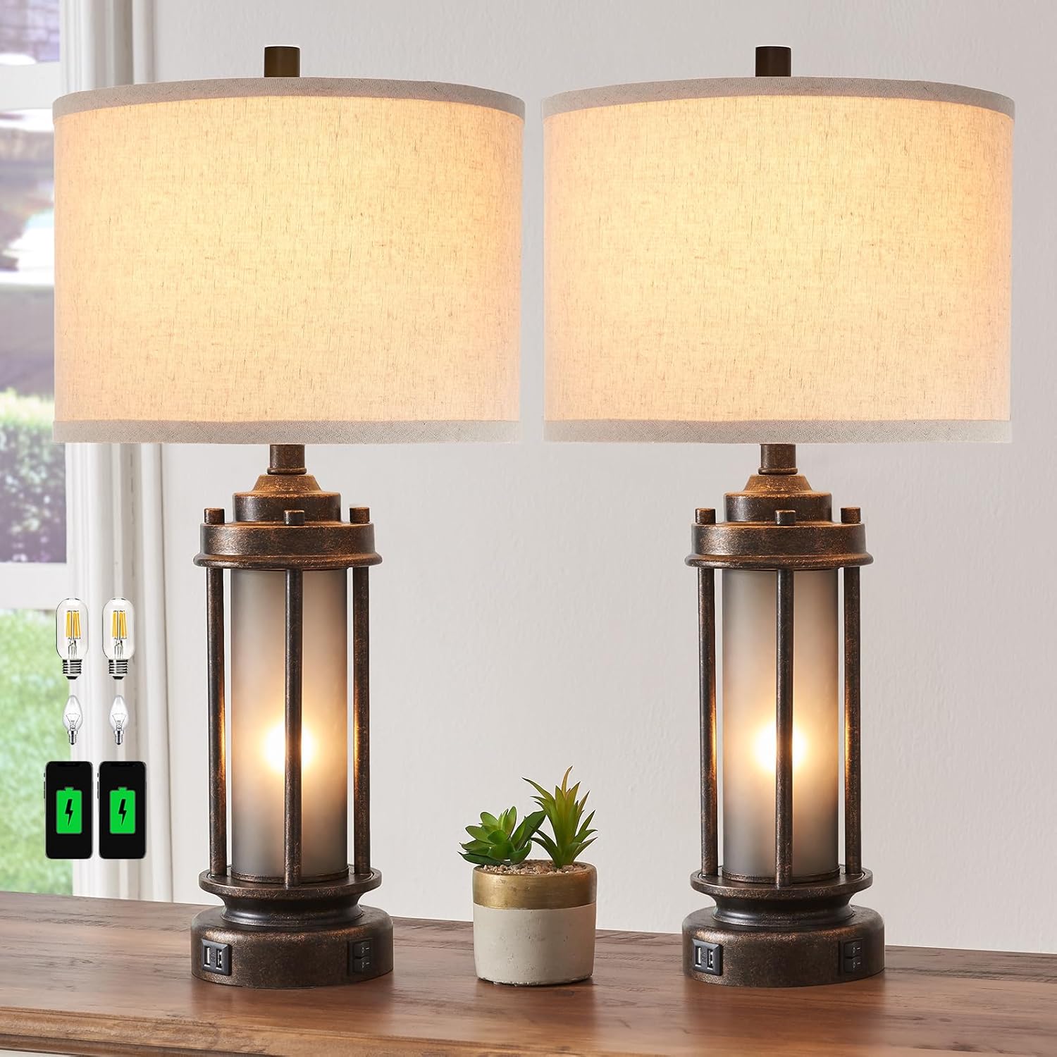 Set of 2 Farmhouse Lamps with  - Solar Lamp review and price